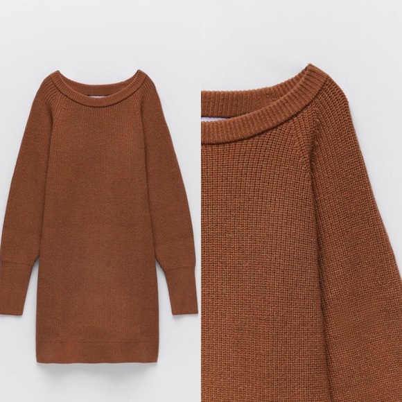 Zara Dresses & Skirts - Oversized knit sweater dress brown camel